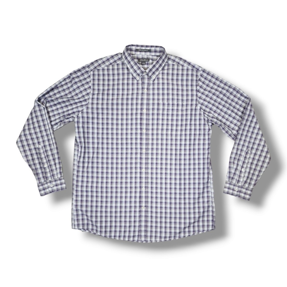 Eddie Bauer Relaxed Fit Wrinkle Free Long Sleeve Purple Plaid Shirt TXL